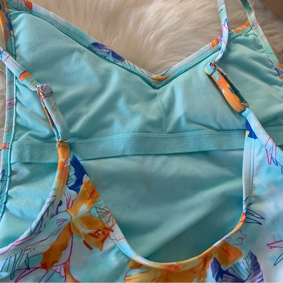 Aqua Blue Floral One Piece Strappy Swim Suit - Picture 7 of 10